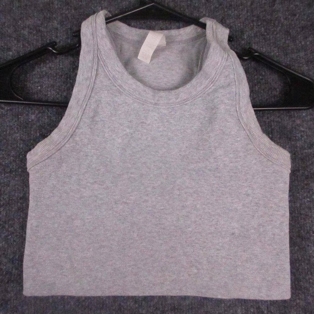 Alo Tank Top Womens Small Gray Ribbed High Neck Cropped Yoga Athletic Knit